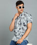 Men's Grey Cotton Half Sleeve Slim Fit Casual Floral Printed Shirt