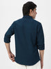 Men's Blue Cotton Full Sleeve Regular Fit Textured Shirt with Spread Collar