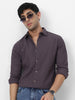 Men's Dark Lavender Cotton Full Sleeve Regular Fit Textured Shirt with Spread Collar