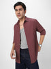 Men's Mauve Cotton Full Sleeve Regular Fit Textured Shirt with Spread Collar