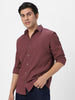 Men's Mauve Cotton Full Sleeve Regular Fit Textured Shirt with Spread Collar