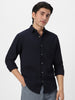 Men's Navy Cotton Full Sleeve Regular Fit Textured Shirt with Spread Collar