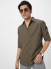 Men's Olive Green Cotton Full Sleeve Regular Fit Textured Shirt with Spread Collar