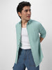 Men's Sea Green Cotton Full Sleeve Regular Fit Textured Shirt with Spread Collar