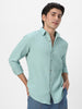 Men's Sea Green Cotton Full Sleeve Regular Fit Textured Shirt with Spread Collar