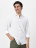 Men's White Cotton Full Sleeve Regular Fit Textured Shirt with Spread Collar