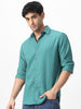 Men's Turquoise Cotton Full Sleeve Regular Fit Textured Shirt with Spread Collar