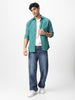 Men's Turquoise Cotton Full Sleeve Regular Fit Textured Shirt with Spread Collar