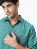 Men's Turquoise Cotton Full Sleeve Regular Fit Textured Shirt with Spread Collar