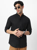 Men's Black Cotton Full Sleeve Regular Fit Casual Solid Shirt with Band Collar