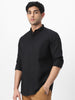 Men's Black Cotton Full Sleeve Regular Fit Casual Solid Shirt with Band Collar