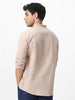 Men's Brown Cotton Full Sleeve Regular Fit Casual Solid Shirt with Band Collar