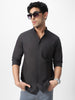 Men's Charcoal Cotton Full Sleeve Regular Fit Casual Solid Shirt with Band Collar