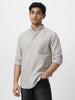 Men's Grey Cotton Full Sleeve Regular Fit Casual Solid Shirt with Band Collar