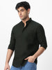 Men's Olive Cotton Full Sleeve Regular Fit Casual Solid Shirt with Band Collar