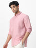 Men's Pink Cotton Full Sleeve Regular Fit Casual Solid Shirt with Band Collar