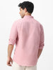 Men's Pink Cotton Full Sleeve Regular Fit Casual Solid Shirt with Band Collar