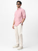 Men's Pink Cotton Full Sleeve Regular Fit Casual Solid Shirt with Band Collar