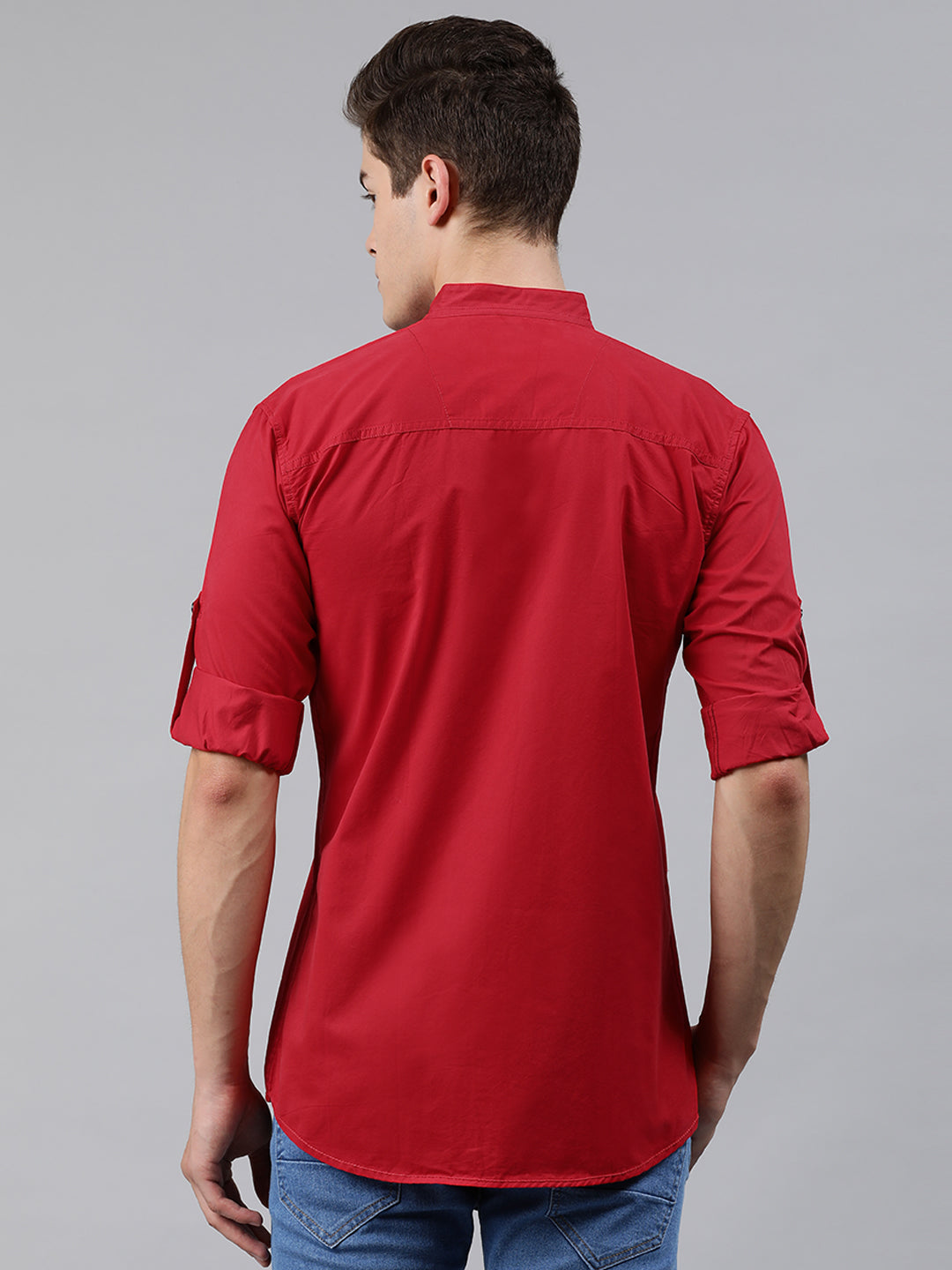 Men Red Slim Fit Solid Casual Shirt