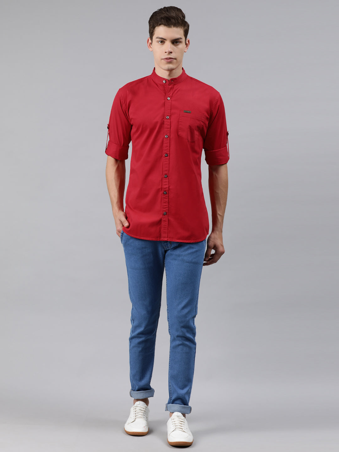 Men Red Slim Fit Solid Casual Shirt