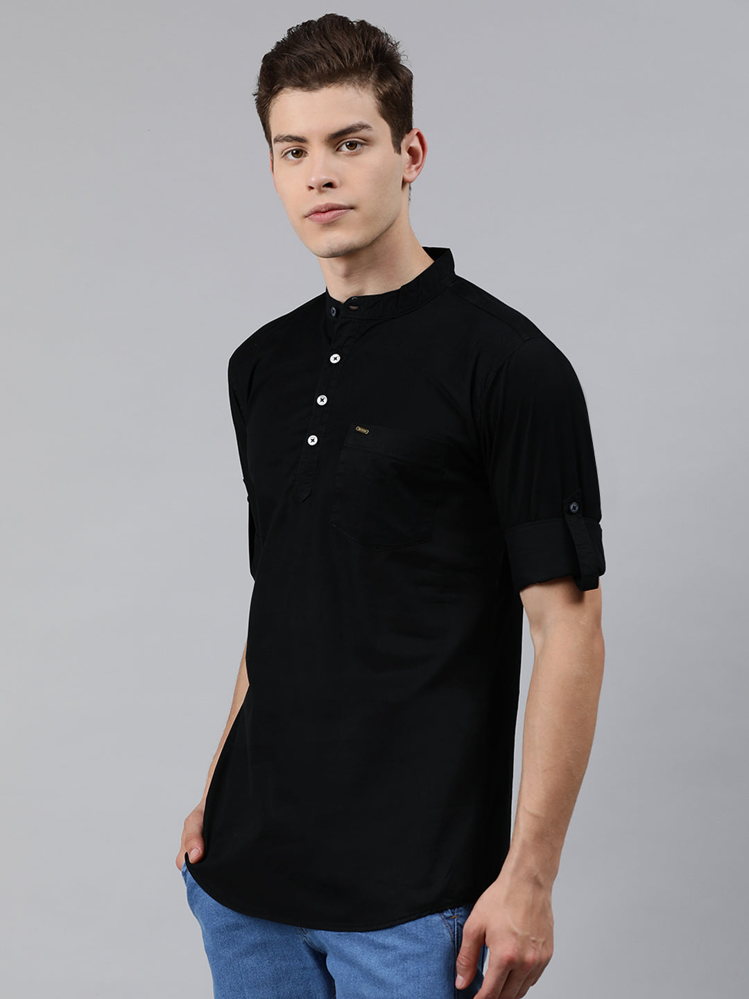 Men Black Slim Fit Solid Casual Shirt