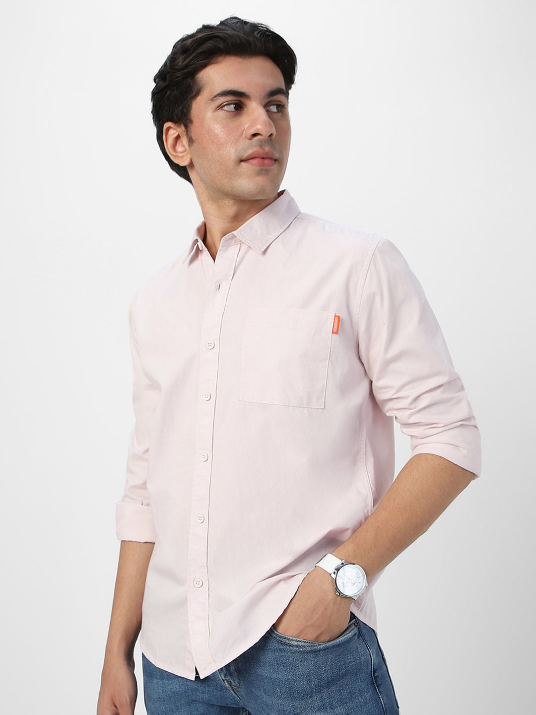 Men's Baby Pink Cotton Full Sleeve Regular Fit Casual Solid Shirt