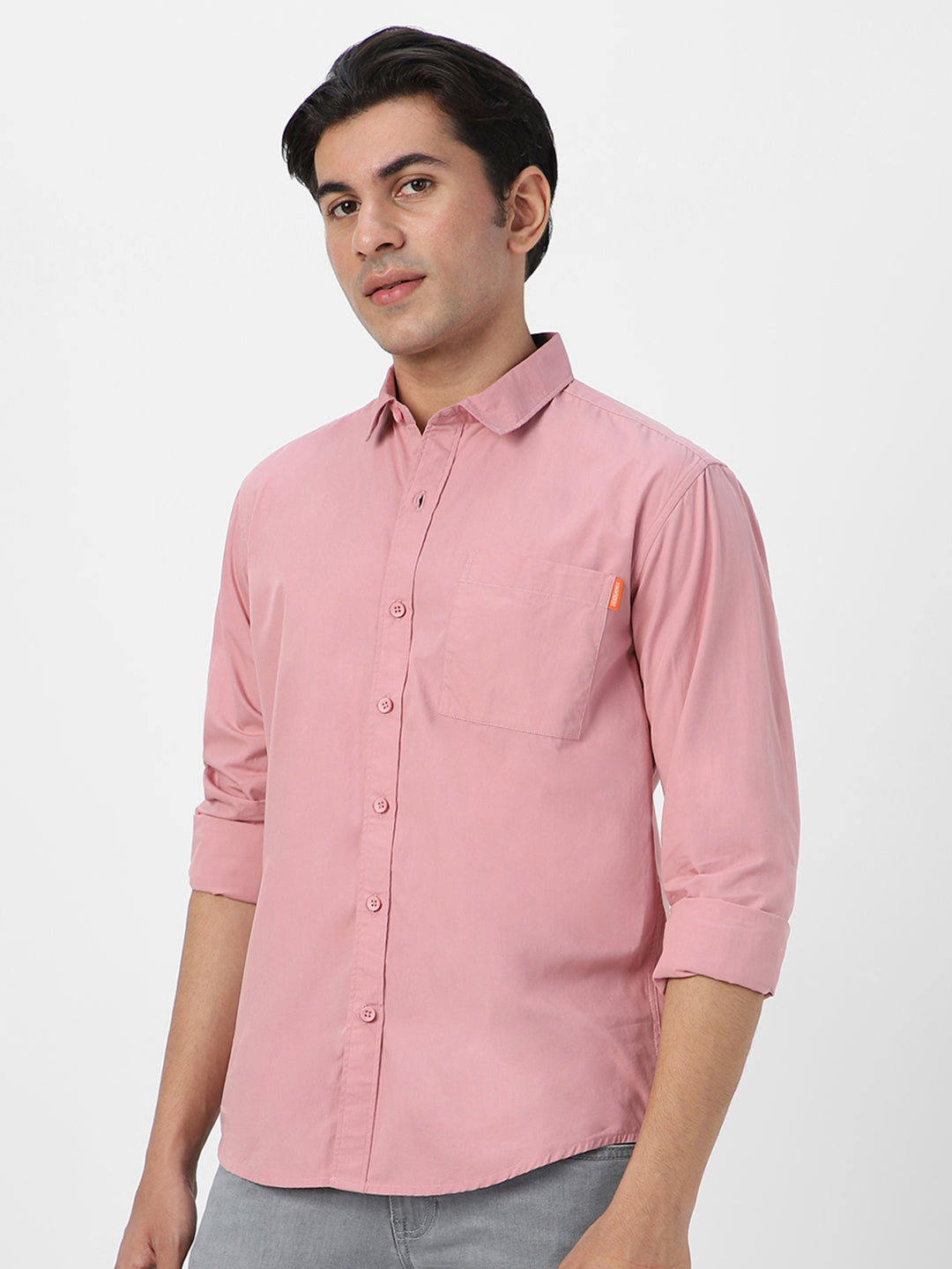 Men's Pink Cotton Full Sleeve Regular Fit Casual Solid Shirt