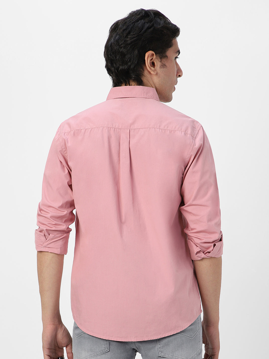 Men's Pink Cotton Full Sleeve Regular Fit Casual Solid Shirt