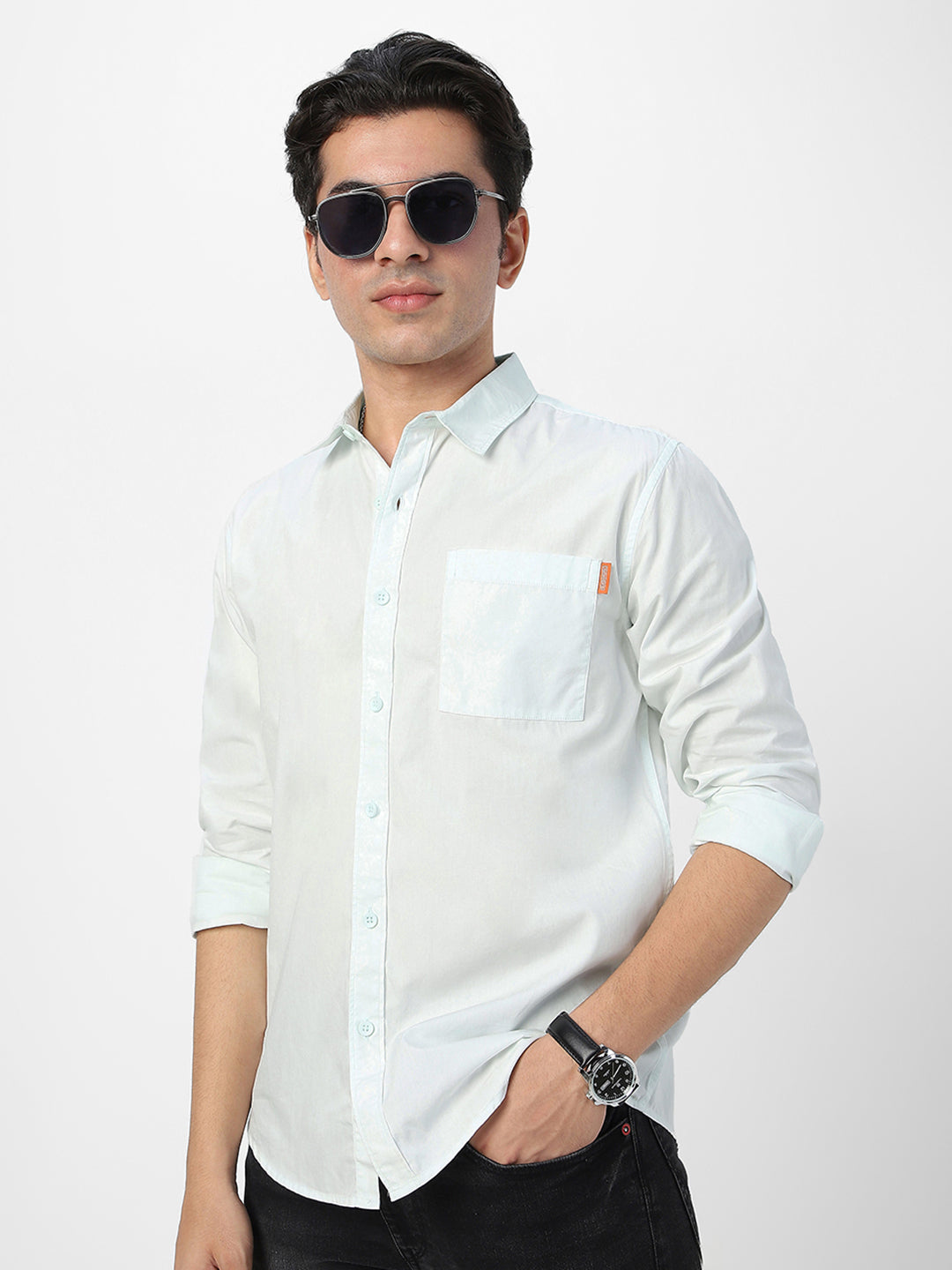 Men's Pastel Blue Cotton Full Sleeve Regular Fit Casual Solid Shirt