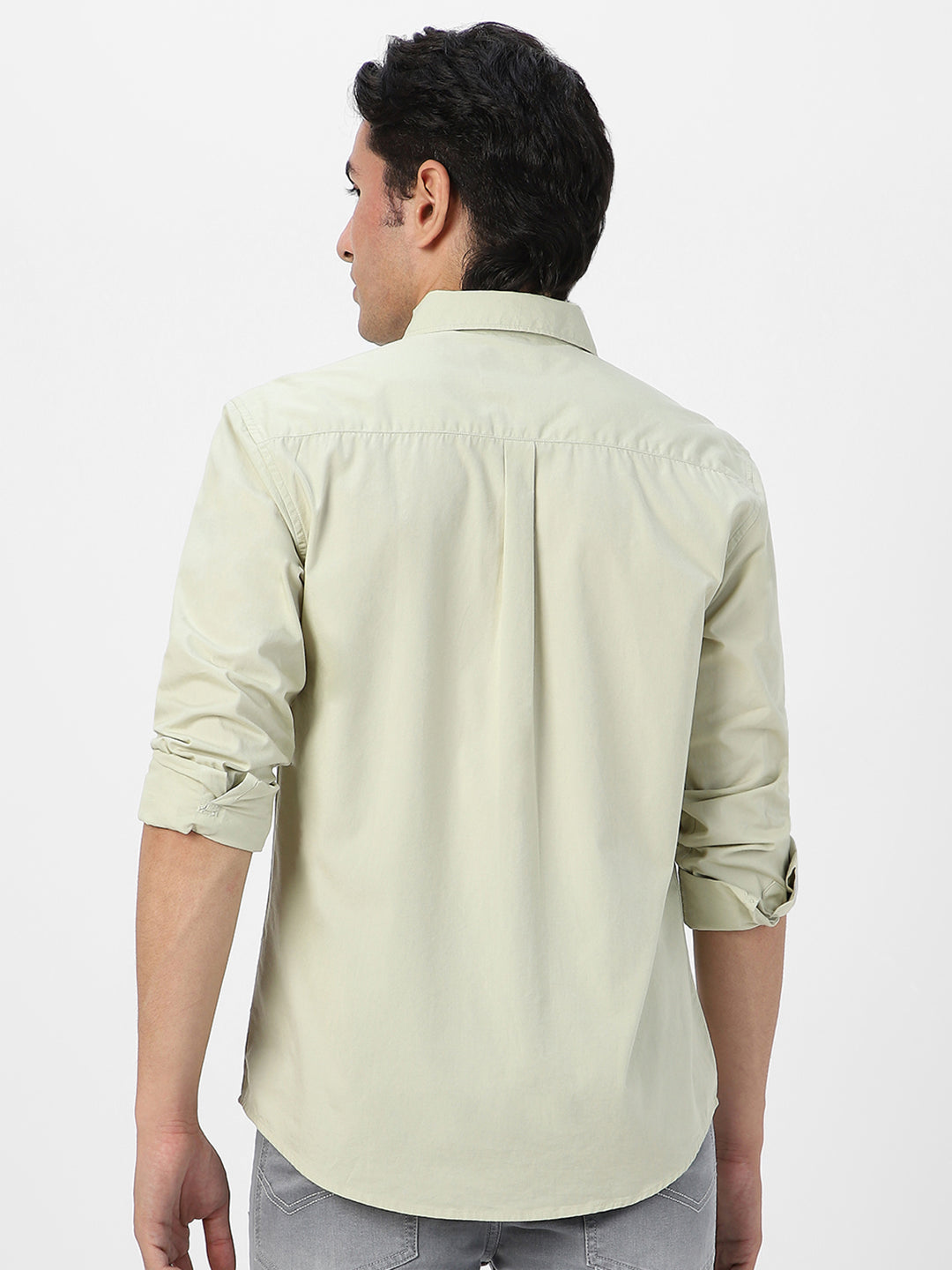 Men's Pastel Green Cotton Full Sleeve Regular Fit Casual Solid Shirt