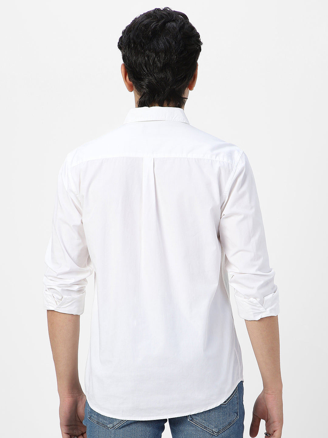 Men's White Cotton Full Sleeve Regular Fit Casual Solid Shirt