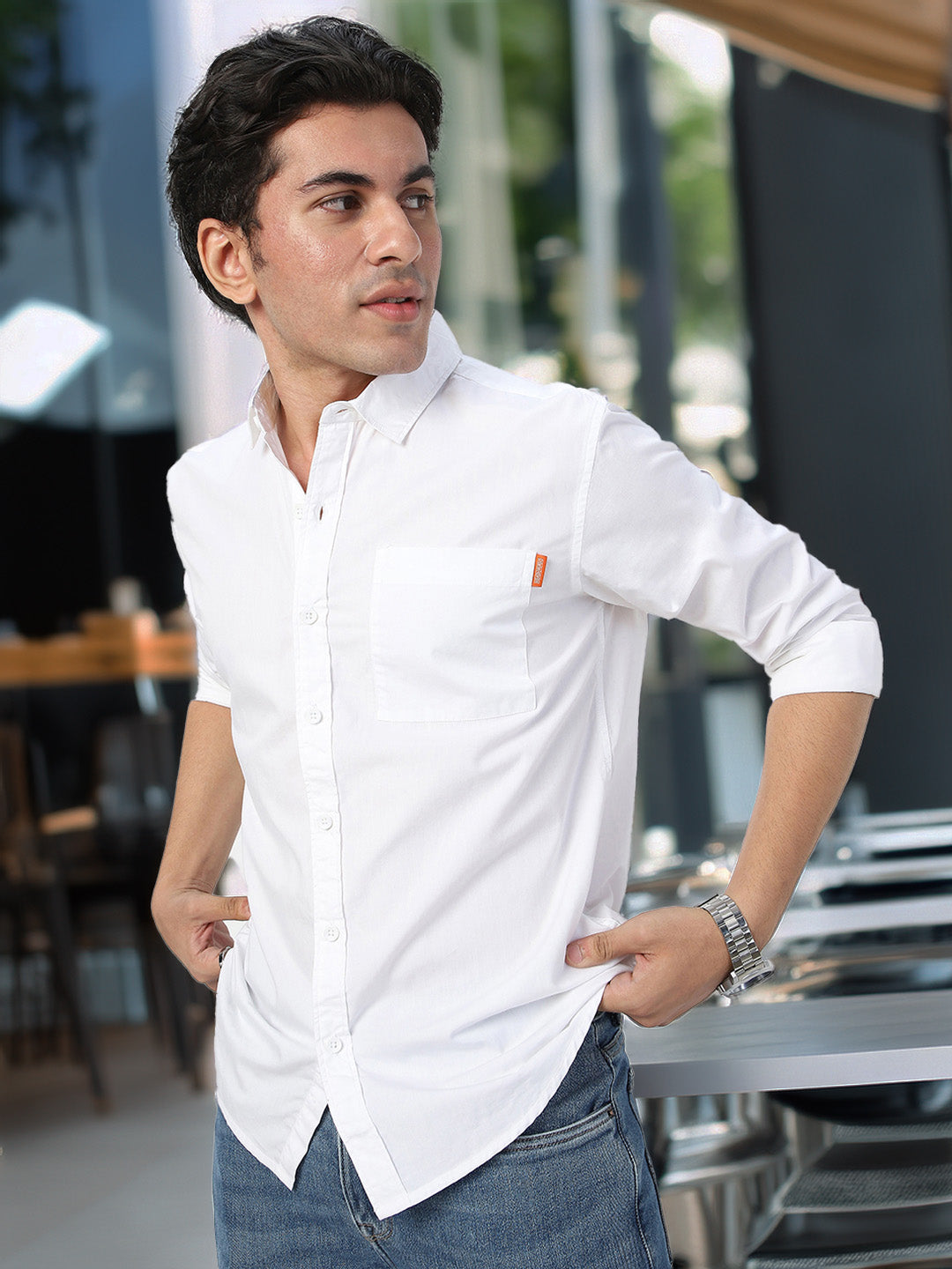 Men's White Cotton Full Sleeve Regular Fit Casual Solid Shirt