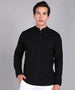 Men's Black Cotton Full Sleeve Slim Fit Solid Shirt with Mandarin Collar