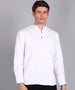 Men's White Cotton Full Sleeve Slim Fit Solid Shirt with Mandarin Collar