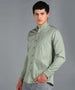 Men's Green Cotton Full Sleeve Slim Fit Solid Shirt with Mandarin Collar