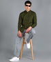 Men's Green Cotton Full Sleeve Slim Fit Solid Shirt with Mandarin Collar