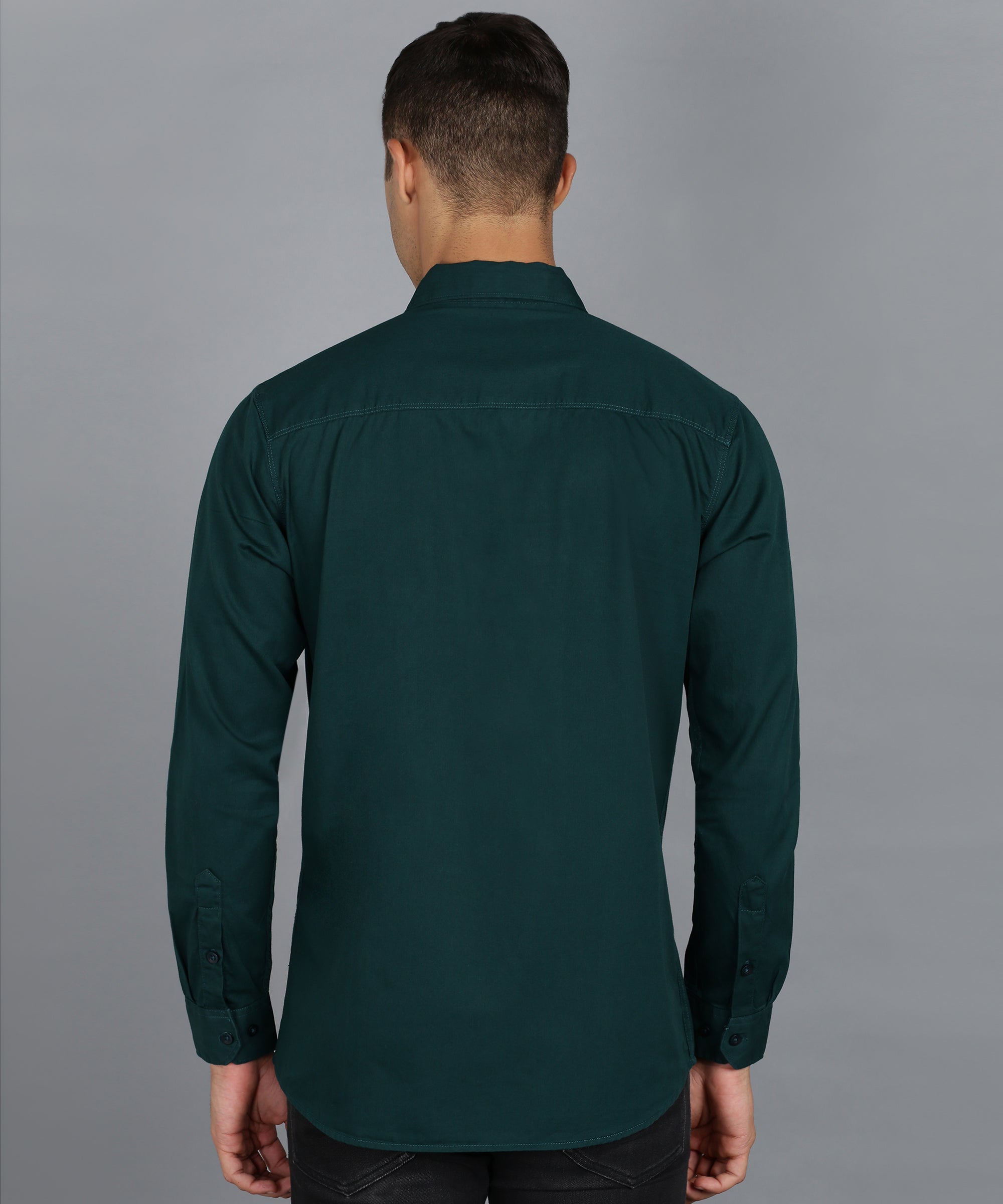 Men's Green Cotton Full Sleeve Slim Fit Casual Solid Shirt