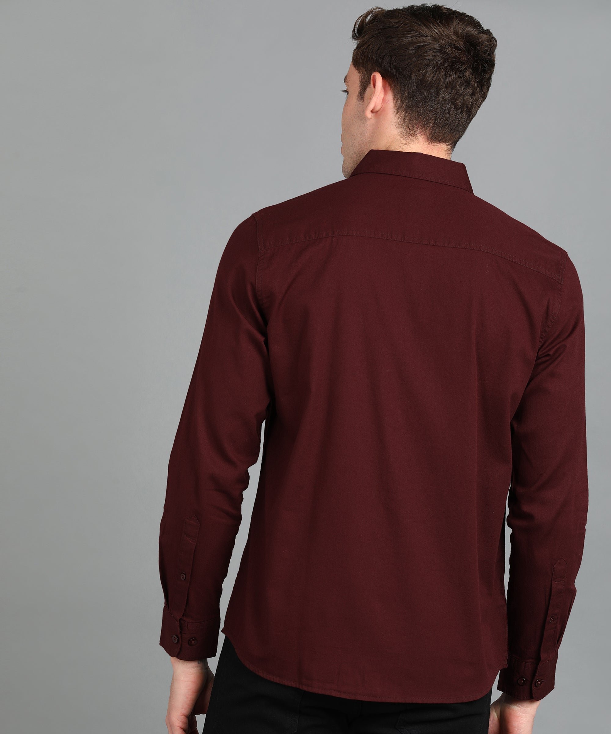 Men's Maroon Cotton Full Sleeve Slim Fit Casual Solid Shirt