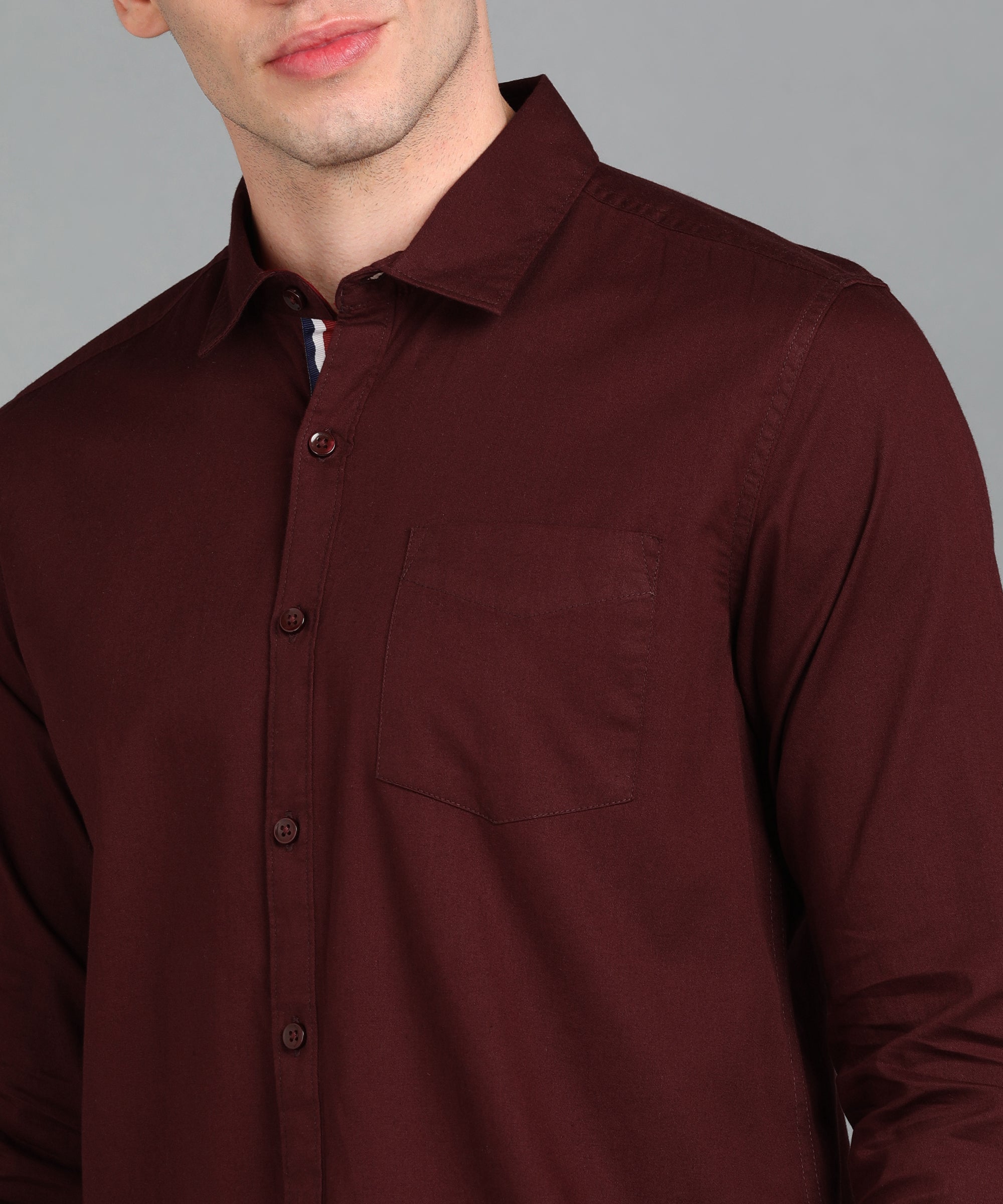 Men's Maroon Cotton Full Sleeve Slim Fit Casual Solid Shirt