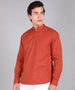 Men's Orange Cotton Full Sleeve Slim Fit Solid Shirt with Mandarin Collar