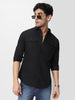 Men's Black Cotton Full Sleeve Regular Fit Casual Solid Shirt