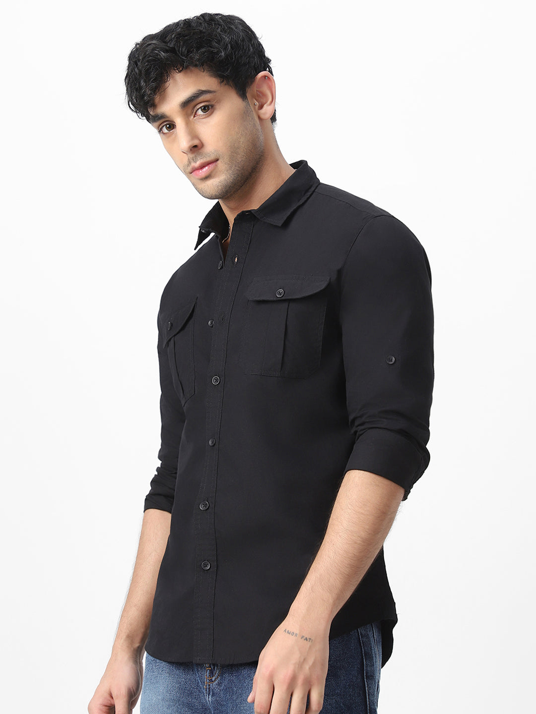 Men's Black Cotton Full Sleeve Regular Fit Casual Solid Shirt