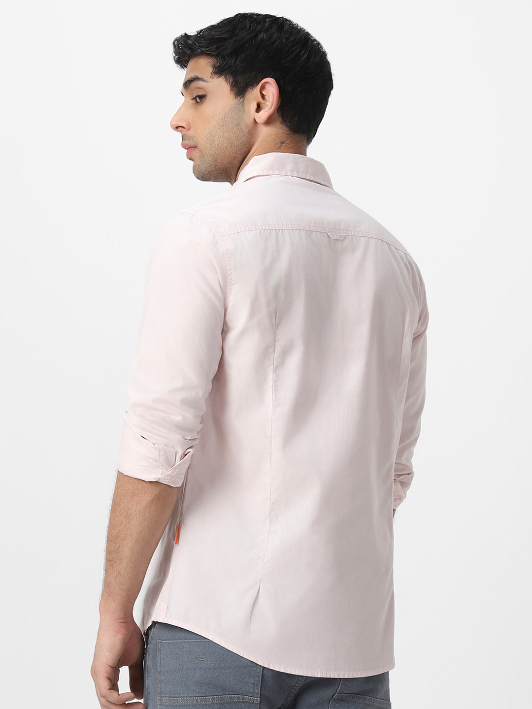 Men's Baby Pink Cotton Full Sleeve Regular Fit Casual Solid Shirt