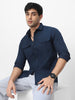 Men's Navy Cotton Full Sleeve Regular Fit Casual Solid Shirt