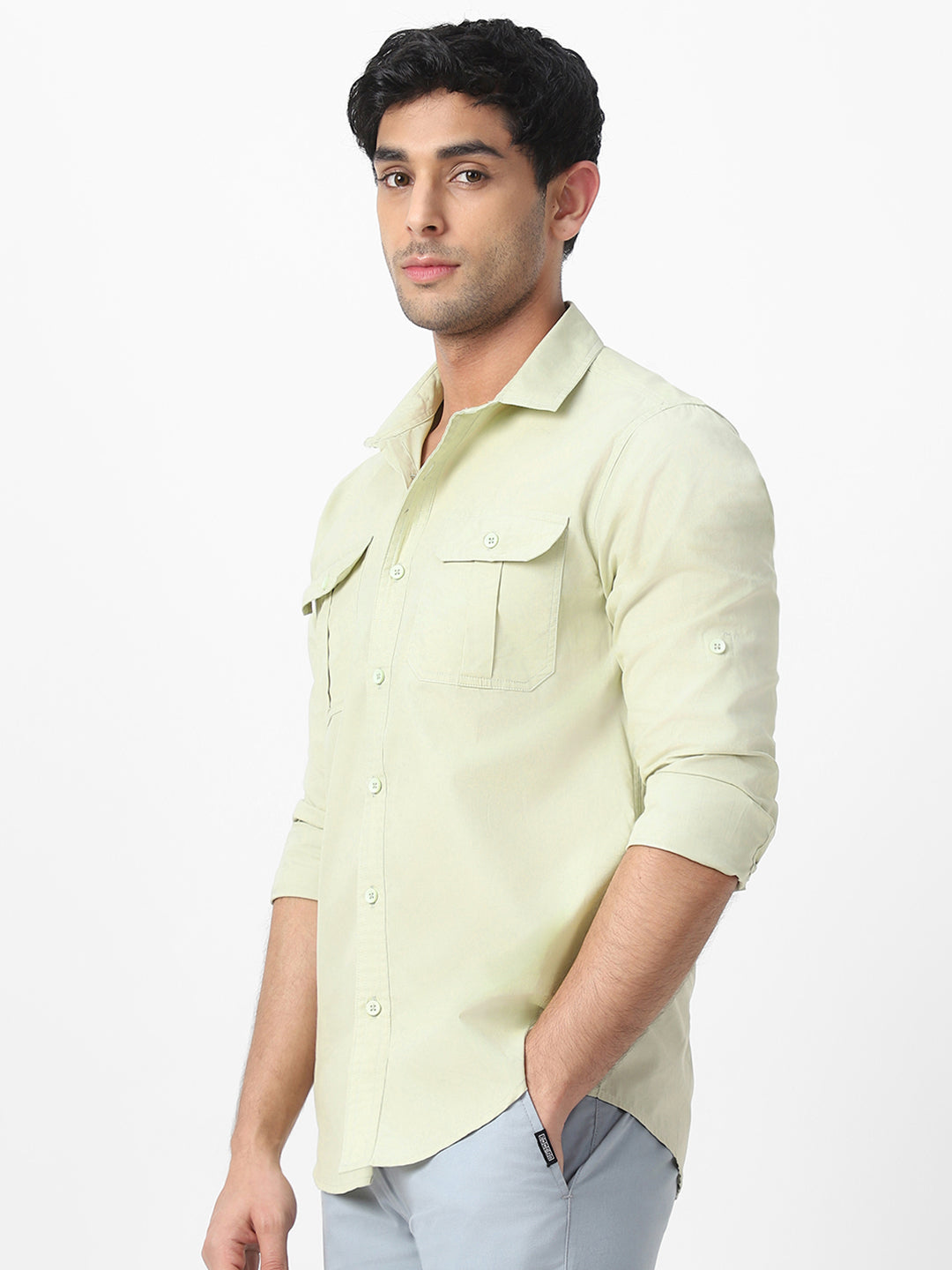 Men's Pastel Green Cotton Full Sleeve Regular Fit Casual Solid Shirt