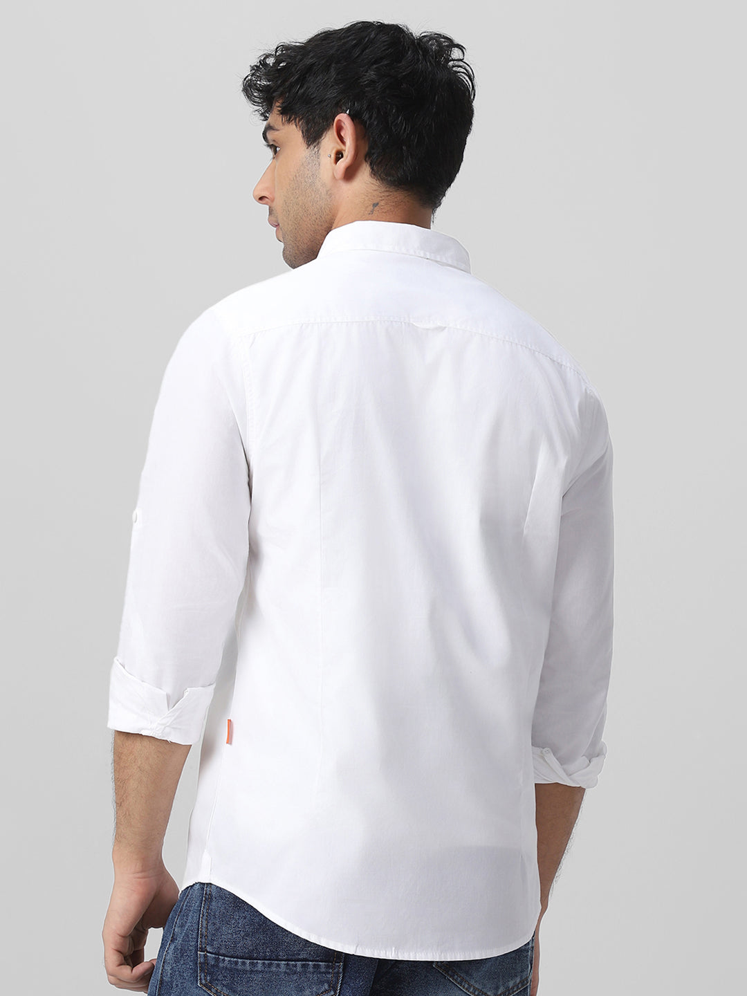 Men's White Cotton Full Sleeve Regular Fit Casual Solid Shirt