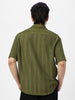 Men's Olive Green Cotton Half Sleeve Oversized Fit Textured Shirt with Cuban Collar