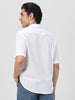 Men's White Cotton Half Sleeve Oversized Fit Textured Shirt with Cuban Collar