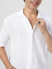 Men's White Cotton Half Sleeve Oversized Fit Textured Shirt with Cuban Collar