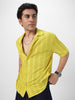 Men's Yellow Cotton Half Sleeve Oversized Fit Textured Shirt with Cuban Collar